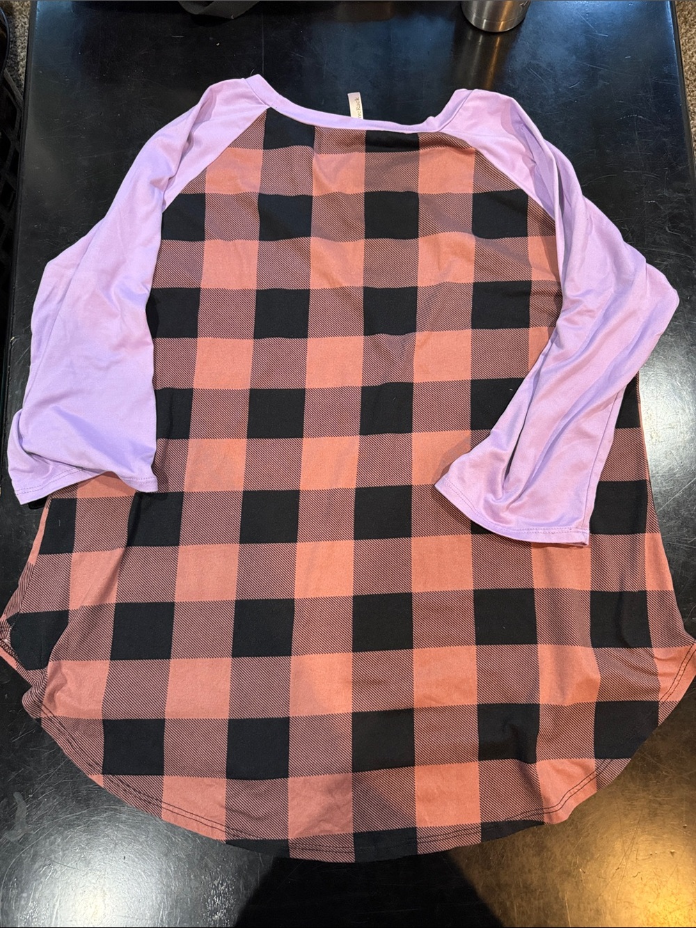 Collective Rack Lilac Sleeve Pink Plaid Raglan Tee - Picture 3 of 3